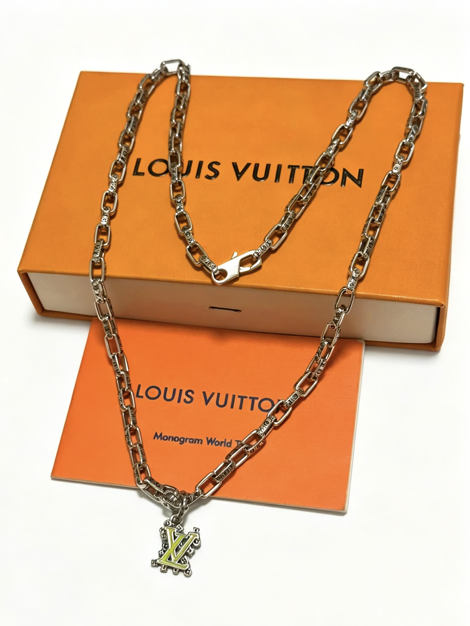 Louis Vuitton Silver Chain with LV Pendant